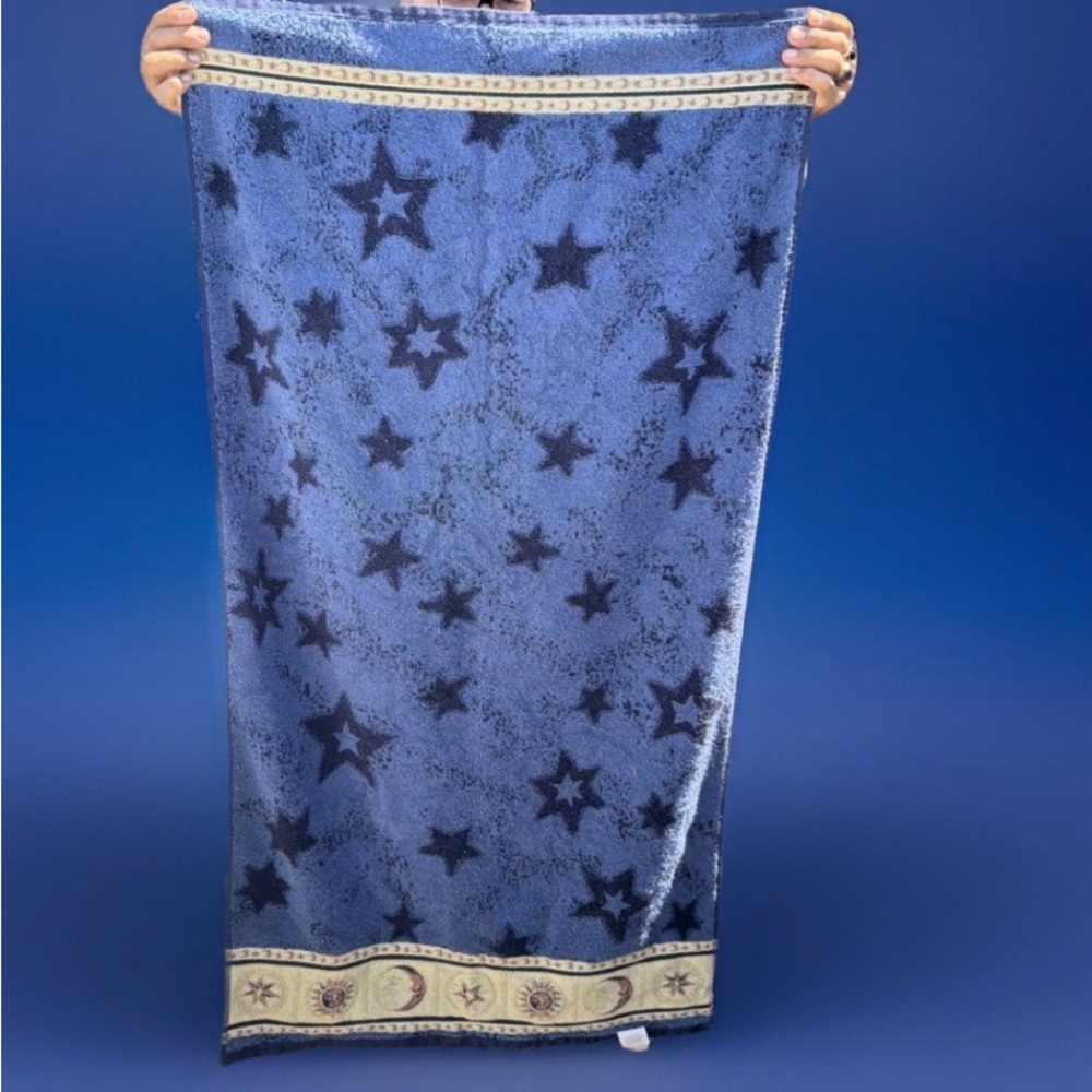 Vintage 3piece home trends bath and hand towels  Navy Star Pattern sun moon Y2K - Picture 6 of 13